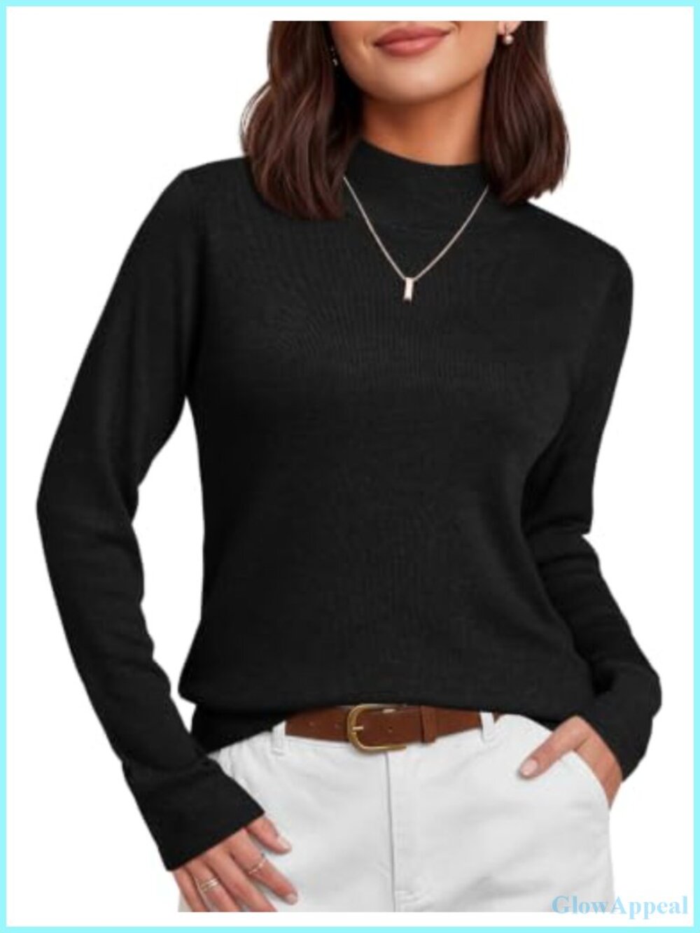 Mock Turtleneck Wool Blend Sweater Long Sleeve Knit Pullover Top